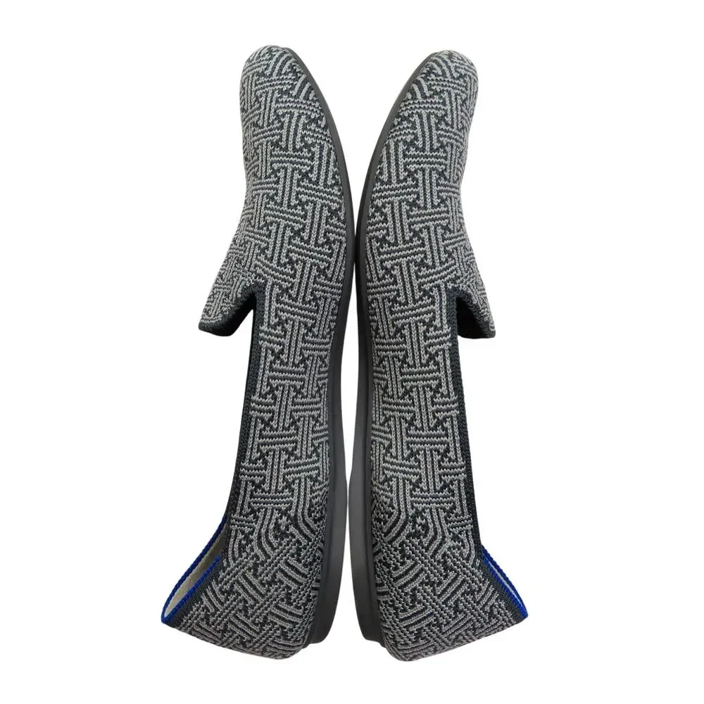 Rothys Gray and White Charcoal Grid Pattern Knit Rounded Toe Flats Shoe Size 9